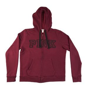 Victoria Secret‎ PINK Hoodie Womens Medium Red Full Zip Spell Out Logo Sweater